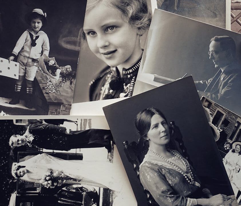 grayscale photo of old pictures