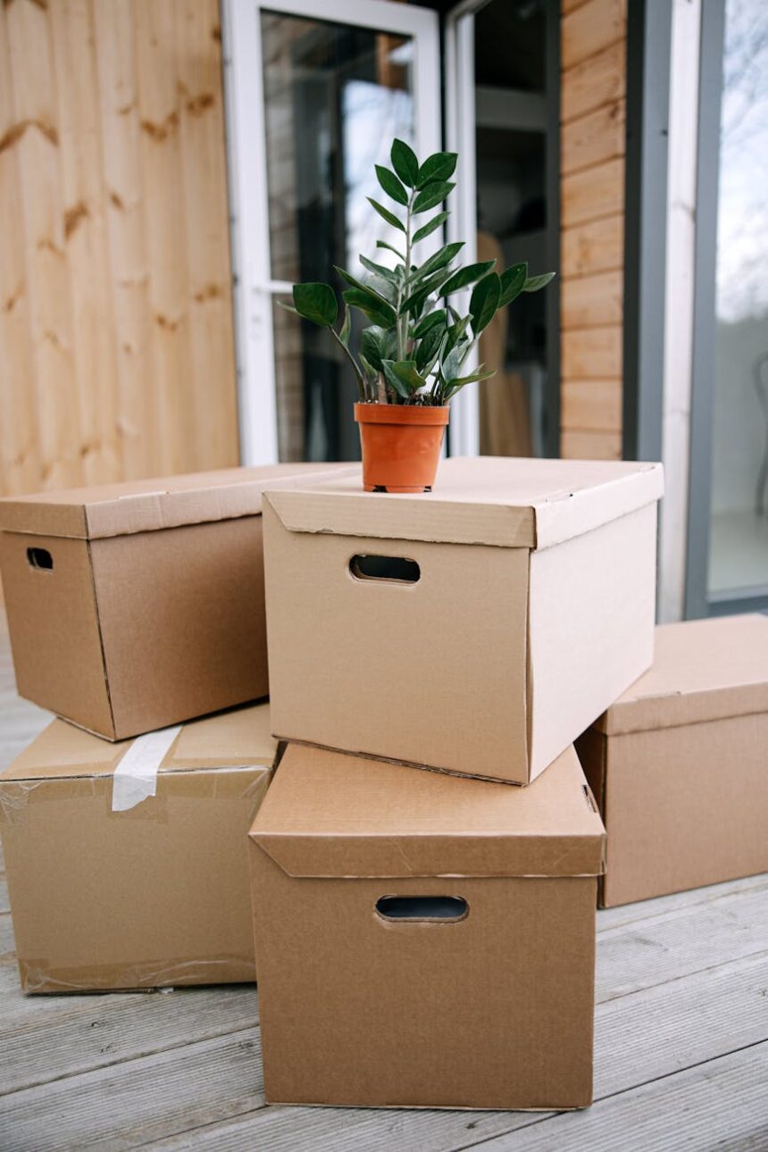 pexels photo 8962279 brown cardboard box with green plant
