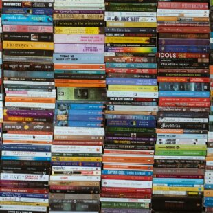 colorful array of books stacked in delhi market
